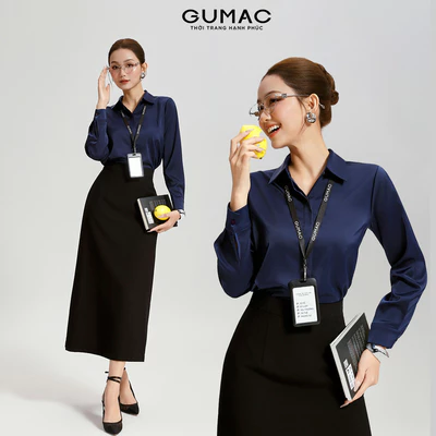 Áo Sơ Mi Nữ GUMAC Form Suông Tay Dài Nẹp Đôi Giấu Nút Thanh Lịch AG04011