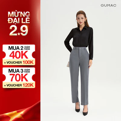 Quần Ống Đứng Nữ 95cm GUMAC Quần Tây Công Sở Lưng Cao Có Túi Vải Tuyết Mưa Cạp Cao Tôn Dáng LQF1002
