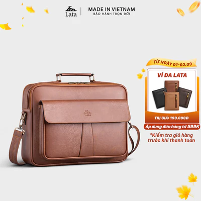 Cặp Công Sở Lata (Thời trang nam basic đựng vừa laptop 14 inch - Cặp da CA43)