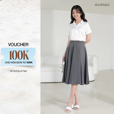 Chân Váy Nữ GUMAC Form A Xòe Dáng Dài Qua Gối Lưng Rời Có Túi BVE00014