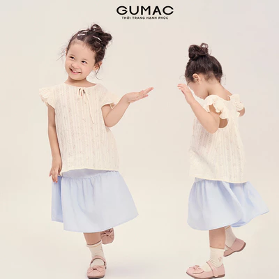 Áo Kiểu Bé Gái GUMAC Dáng A Xòe Tay Cánh Tiên Thêu Xô Mềm Mại AKG04070