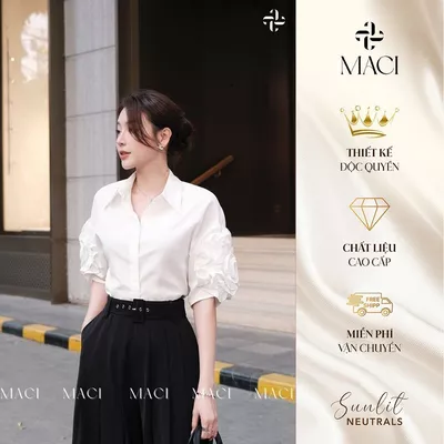 Áo Sơ Mi Trắng Tay Hoa MACI Thời Trang Nữ Thiết Kế Độc Quyền
