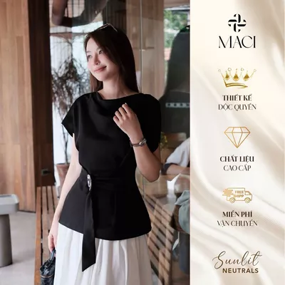 Áo Peplum Thắt Eo Cổ Đổ Chất Tafta Lụa Thanh Lịch MACI MCAATDE0397 Thời Trang Nữ Thiết Kế Độc Quyền