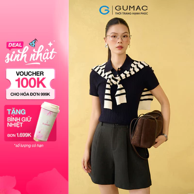 Quần short nữ GUMAC quai dê quần có xếp li đánh form A nhẹ  SHF10010