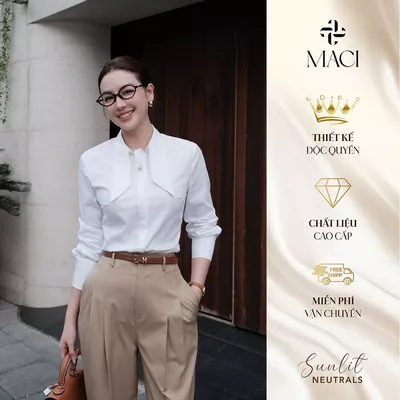 Áo Sơ Mi Trắng Chất Thô Hàn Cổ Lá Cách Điệu MACI MCASMTR0280 Thời Trang Nữ Thiết Kế Độc Quyền