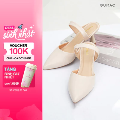 Giày Sục Nữ GUMAC Thiết Kế Mũi Nhọn Quai Hậu Cách Điệu Gót Trụ GE04059