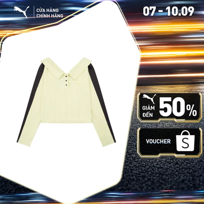 Áo Thun Thời Trang PUMA Nữ T7 Wide Neck LS Polo Gold Moon Màu Vàng