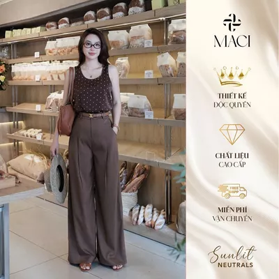Quần Suông Nâu Vintage Chiết Li Chất Linen Hàn MACI MCQQANA0291 Thời Trang Nữ Thiết Kế Độc Quyền