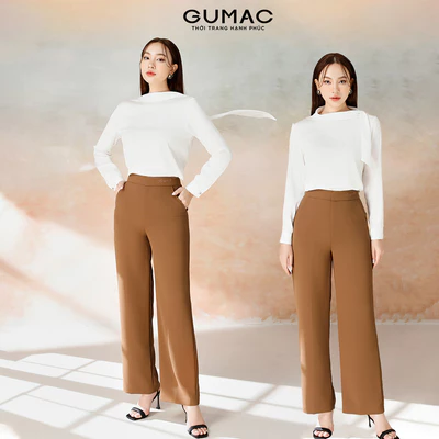 Quần Tây Nữ GUMAC Ống Suông Lưng Rời Thêu Chữ Trên 100cm Tôn Dáng QG08065