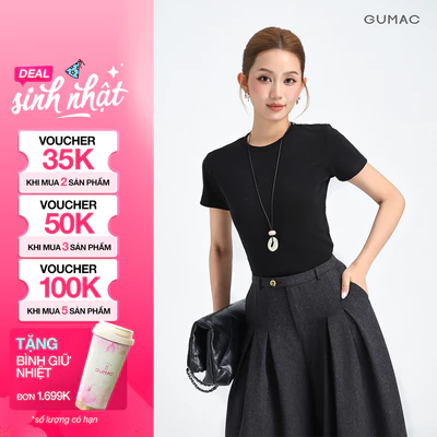 Áo Thun Nữ Baby Tee GUMAC Áo Phông Nữ Form Ôm Cổ Tròn Chất Thun Gân Co Giãn Tôn Dáng LATE0602