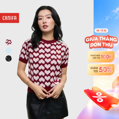 Áo len nữ CANIFA cổ tròn cộc tay dáng ngắn chất liệu mềm mịn 6TE25W015