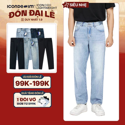 Quần jeans nam ICONDENIM, quần bò ống đứng, dáng suông, công nghệ Lightweight siêu nhẹ, chống nhăn tốt ICON105