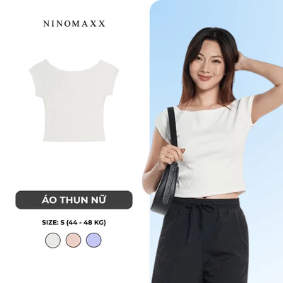 Áo Thun Nữ Tay Ngắn Cổ Thuyền Màu Pastel Chất Cotton Co Giãn Thời Trang NINOMAXX 2506011