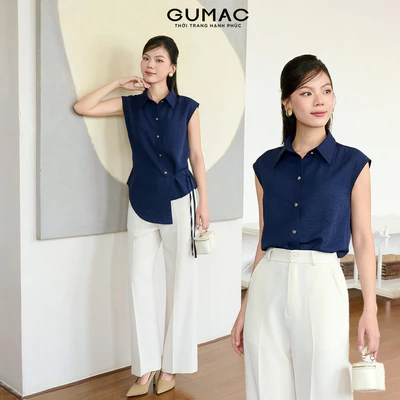 Áo sơ mi nữ GUMAC kiểu tà đắp chéo có cột dây eo  AF11055
