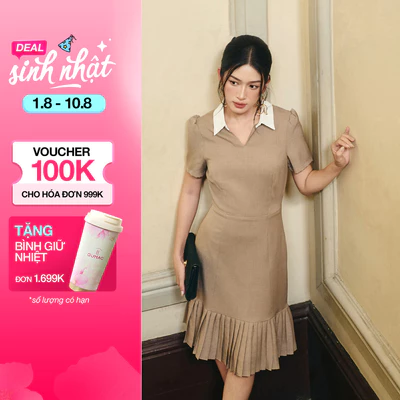 Đầm nữ GUMAC form A lá cổ sơ mi phối trắng DF10074