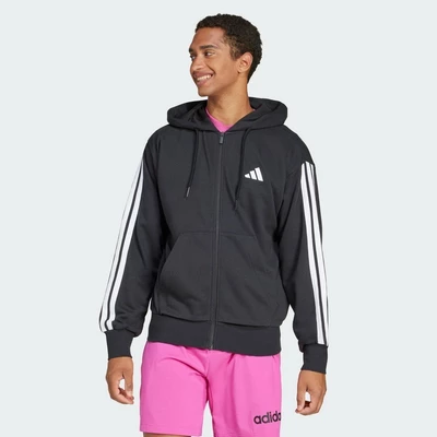 adidas Phong cách sống Áo Hoodie Khóa Kéo Vải Thun Da Cá 3 Sọc Essentials Nam Đen JD1877