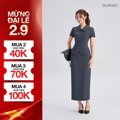 Set lẻ Áo Kiểu Nữ GUMAC Ôm Nhẹ Cổ Nằm Tay Ngắn Thanh Lịch LAG07073 - Chân Váy Nữ GUMAC Xẻ Sau Tinh Tế LVG07074