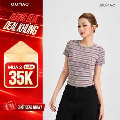 Áo Thun Nữ GUMAC Ôm Slim Chất Thun Sọc Mịn Mềm Mát Không Nhăn Co Giãn Thoải Mái LATG05051