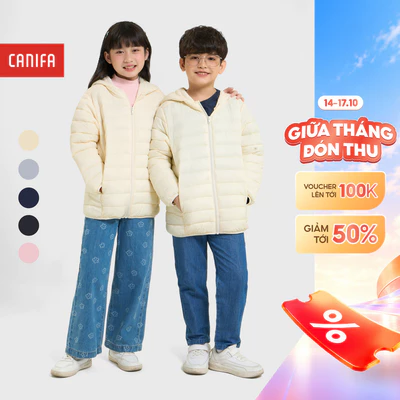 Áo khoác chần bông unisex trẻ em CANIFA áo phao có mũ dài tay siêu nhẹ siêu ấm 3OT25W001