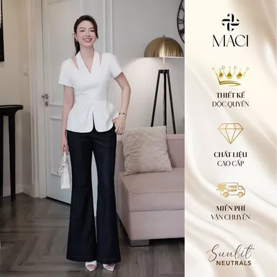 Áo Peplum Khoét Vai Chất Chéo Hàn MACI MCAABTR0295 Thời Trang Nữ Thiết Kế Độc Quyền
