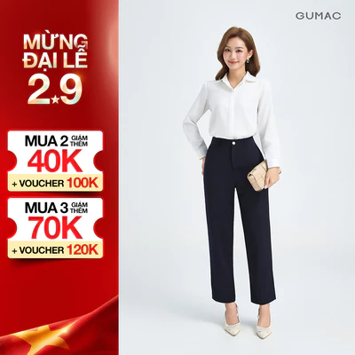 [MUA 2 GIẢM 140K] Quần Tây Nữ Ống Đứng 91cm GUMAC Quần Baggy Công Sở Lưng Cao Cài Khuy Chất Tuyết Mưa LQE0819