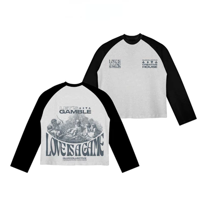 TheGlam CHÍNH HÃNG - Áo Thun Tay Dài Raglan UNISEX "LET'S GAMBLE" Màu Xám/Đen - TS05-08