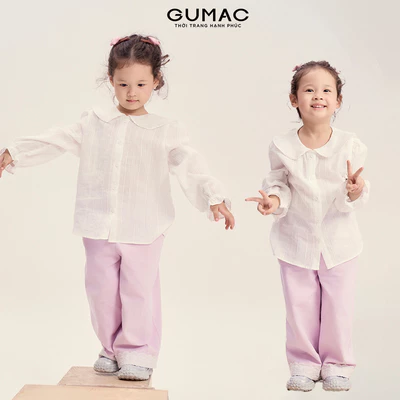 Áo Kiểu Bé Gái GUMAC Form Suông Cổ Lá Sen Tay Dài Bo Chun Vải Xô Xinh Xắn AKG04074