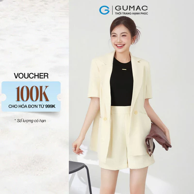 Set Lẻ Áo Khoác Blazer Nữ GUMAC Nút Gỗ Thanh Lịch OWF03028 - Quần Shorts Nữ Chiết Ly SHF03037