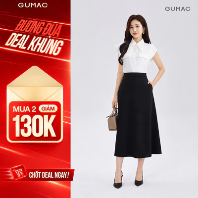 Chân Váy Nữ GUMAC Dáng Midi A Xòe Chất Liệu Xẹc Dày Túi Dọc Sườn Dây Kéo Sau Thanh Lịch LVG05046