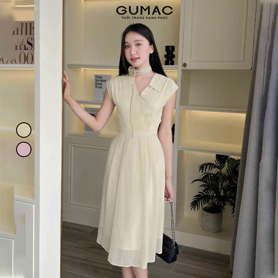 [SALE] Đầm nữ GUMAC A xòe đắp chéo phối dây hoa voan gân thêu mềm nhẹ  DE05047