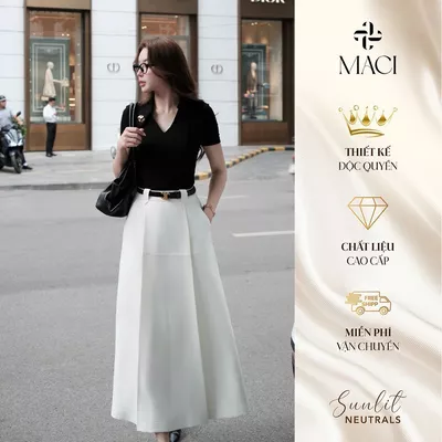 Chân Váy Midi Xoè A Xếp Li Bổ Thân Tôn Dáng Chất Chéo Mỹ MACI MCVCVTR0363 Thời Trang Nữ Thiết Kế