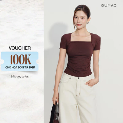 [VOUCHER 22%] Áo Thun Nữ GUMAC Form Ôm Cổ Vuông Tay Ngắn Nhún Eo Cong Nữ Tính Hiện Đại Thanh Lịch ATG08041