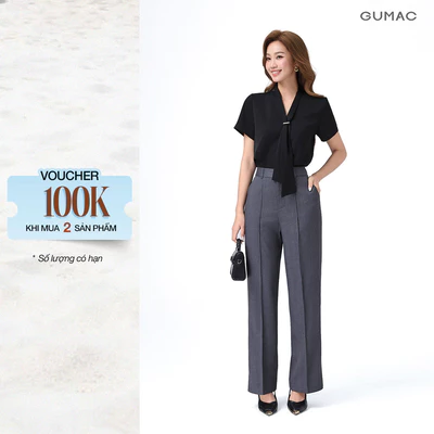 Quần Ống Suông Nữ 98cm GUMAC Quần Tây Công Sở Lưng Cao May Ly Chất Xược Hàn Tôn Dáng LQF0714