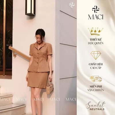 Chân Váy Nâu Tây Trắng Ngắn MACI MCVCVNA0054 MCVCVTR0056 Thời Trang Nữ Thiết Kế Độc Quyền