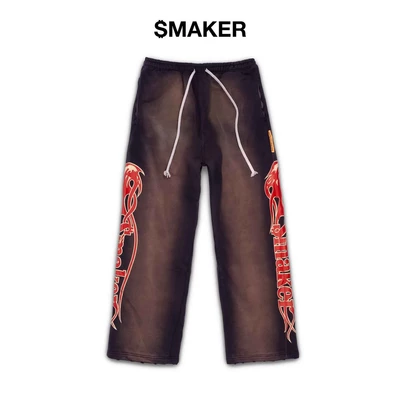 [SMAKER] Quần dài 100% cotton nỉ màu nâu - FIRE LOGO WASHED SWEAT PANTS IN BROWN