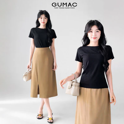 Áo Thun Nữ GUMAC Form Ôm Cổ Tròn Cuốn Biên Chất Thun Gân Co Giãn Thời Trang LATF0911