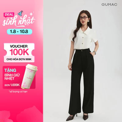 Quần Tây Nữ GUMAC Form Suông Thiết Kế Xếp Li Tôn Dáng Thanh Lịch QG03011