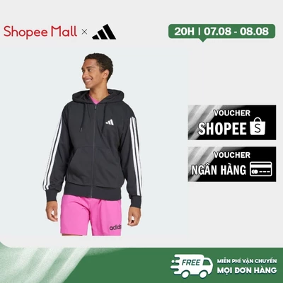 adidas Phong cách sống Áo Hoodie Khóa Kéo Vải Thun Da Cá 3 Sọc Essentials Nam Đen JD1877