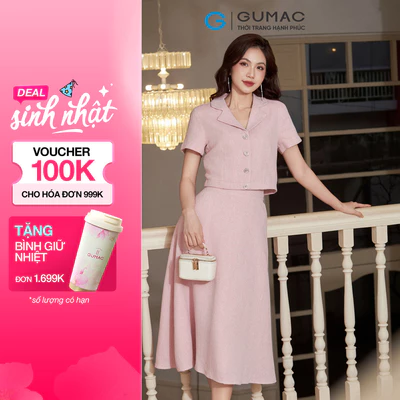 Set lẻ Áo lửng cổ danton  AF01067 - Chân váy nữ GUMAC xòe vải bố  VF01068