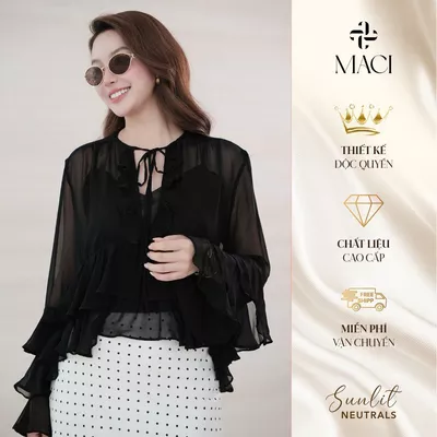 Áo Sơ Mi Đen Bèo Tầng Chất Chiffon Kèm Áo 2 Dây MACI MCASMXD0390 Thời Trang Nữ Thiết Kế Độc Quyền