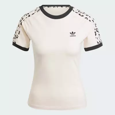 adidas Phong cách sống Áo Thun 3 Sọc Họa Tiết Da Báo Nữ trắng IW8474