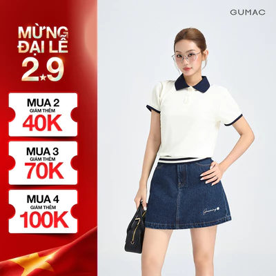 Chân Váy Jeans Nữ Gmorning - GUMAC Form Ngắn Tôn Dáng Thêu Chữ Cá Tính Thời Trang YVJF12089
