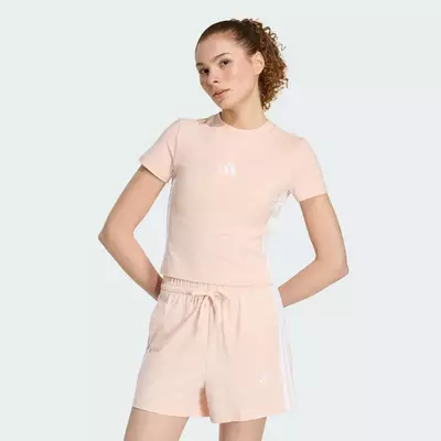 adidas Phong cách sống Áo Baby Tee Dáng Ôm 3 Sọc Essentials Nữ Hồng KD2343
