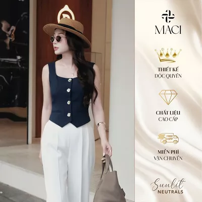 Áo Gile Xanh Than Khuy Titan Chất Chéo Hàn Cao Cấp MACI MCAGLXD0185 Thời Trang Nữ Thiết Kế Độc Quyền