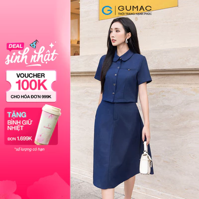 Set lẻ Áo lửng cổ lá sen AF04012 - Chân váy nữ GUMAC A xòe VF04013