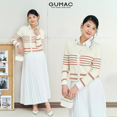 Áo len cardigan GUMAC form suông cổ tròn tay dài có viền sọc AF12017