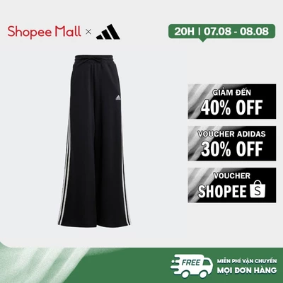 [Duy nhất 8.8 - VOUCHER 30%]adidas Phong cách sống Quần Ống Rộng Vải Thun Da Cá 3 Sọc Essentials Nữ Đen HZ5747