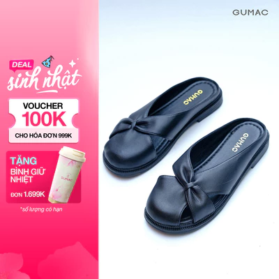Giày Sục Nữ GUMAC Sục Da Cao Cấp Cách Điệu Hở Mũi Đế Bệt 2cm Thời Trang GG01079