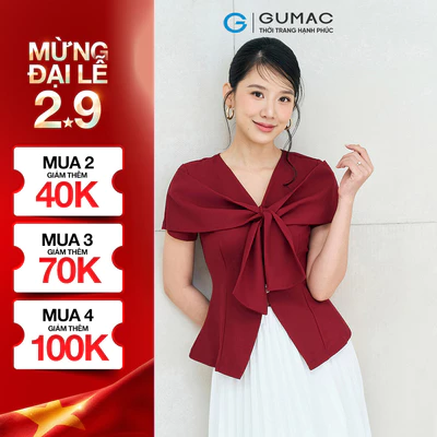 Áo peplum nữ GUMAC cổ V dáng ôm đánh eo có vạt đắp chéo qua lại tạo hình nơ  AF12001