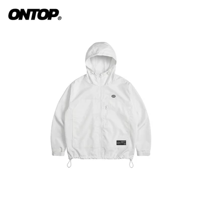 Áo khoác dù 2 lớp có mũ nam nữ ONTOP chống nắng,có túi trong màu trắng kem Protector Jacket | O-AK4-TK